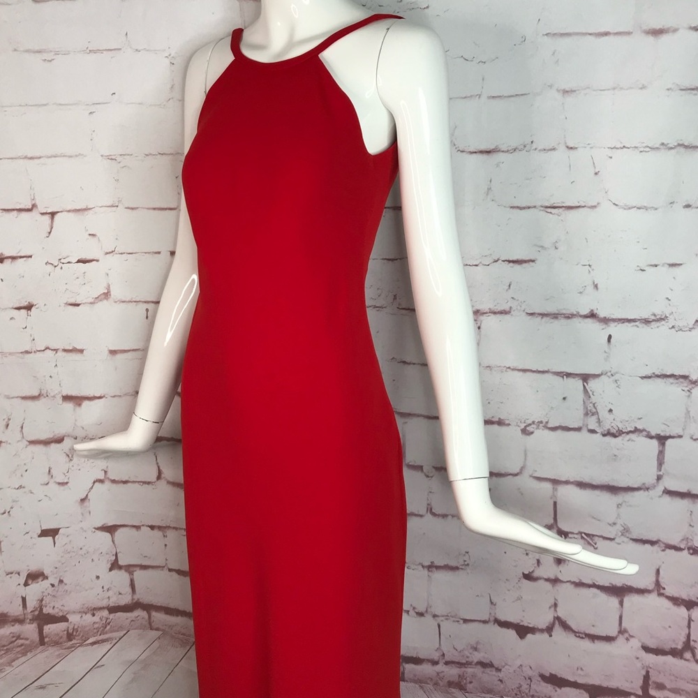 CALVIN KLEIN Halter Neck Size 4 Red Crepe Floor Length Maxi Gown Prom Dress - Picture 15 of 16